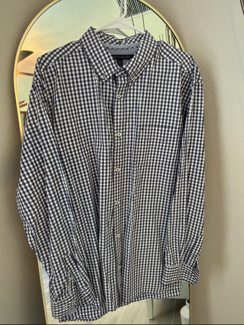 Tommy Hilfiger Men's Navy and White Gingham Button-Down Shirt
